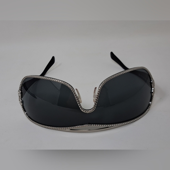 PRADA Women's Rimless shield sunglasses black silver Mono Rope Y2K SPR 1BC-1A1 - Picture 14 of 15